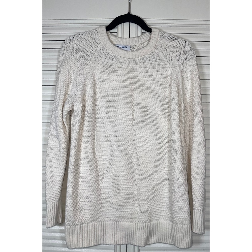 Old Navy Women's Loose Textured Knit Tunic Sweater Cotton Crewneck Cream Size S - Picture 2 of 7